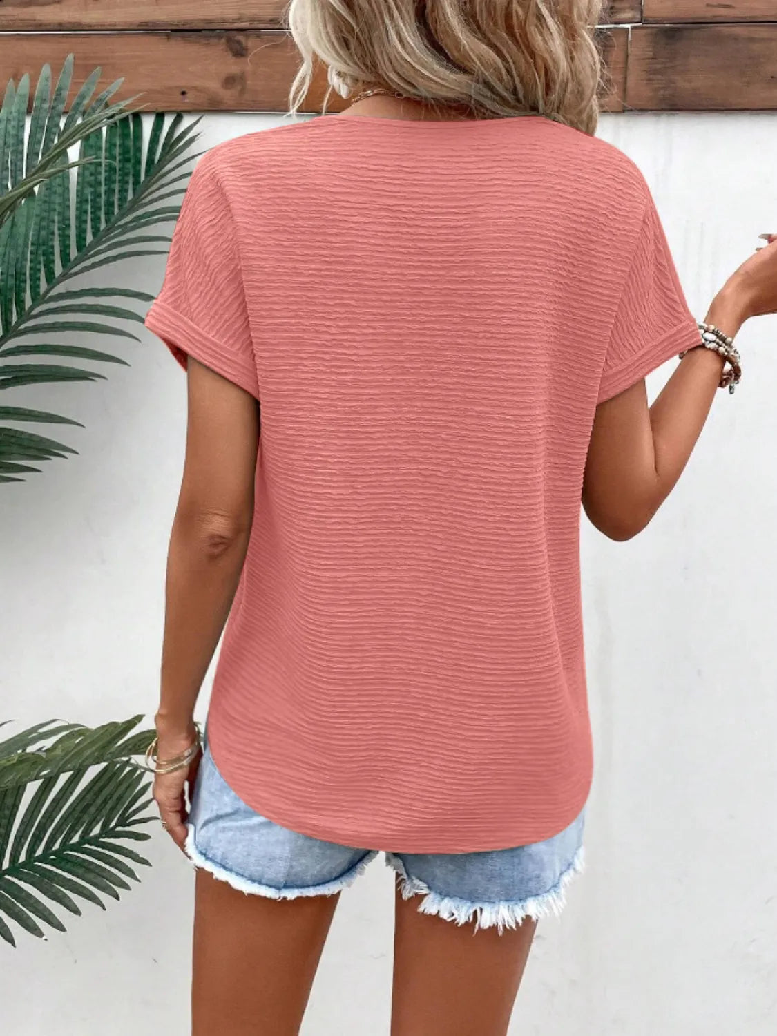 Textured Solid Color Short Sleeve Top
