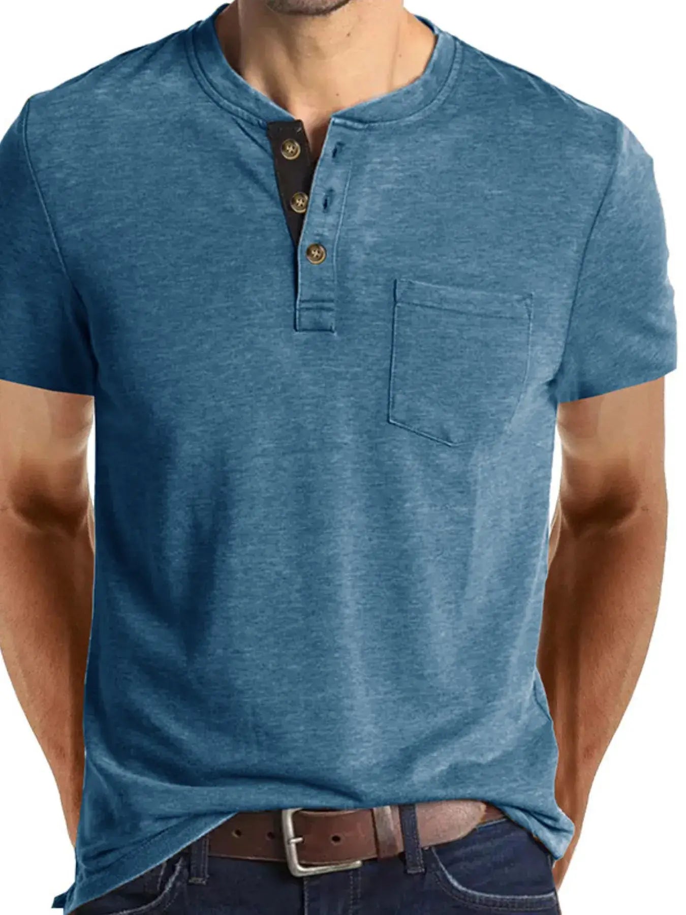 Men's Full Size Classic Henley Pocket Polo T-Shirt Plus Size