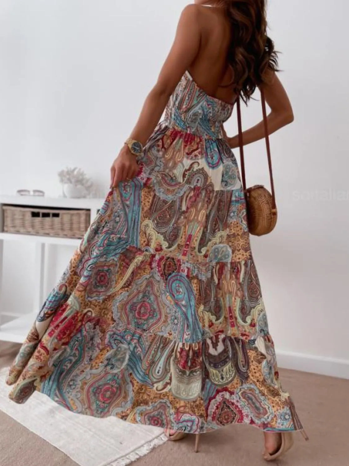 Printed Halter Neck Maxi Dress