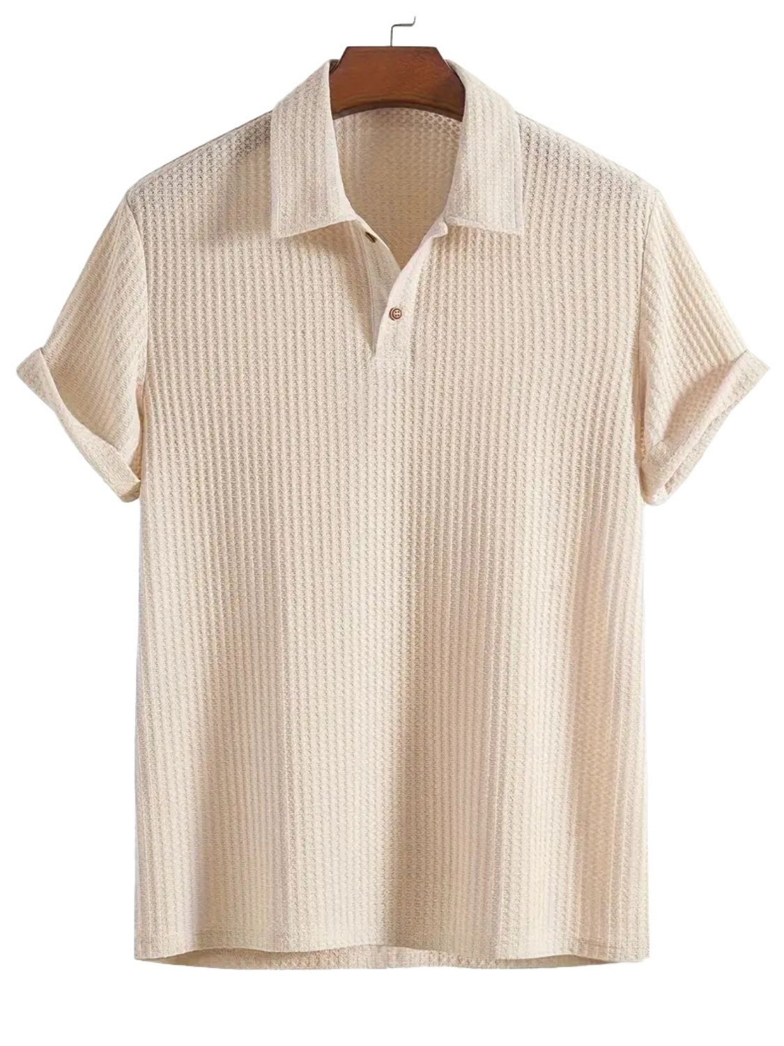 Men's Waffle-Knit Collared Neck Short Sleeve Polo - Clothes For Her Online Store