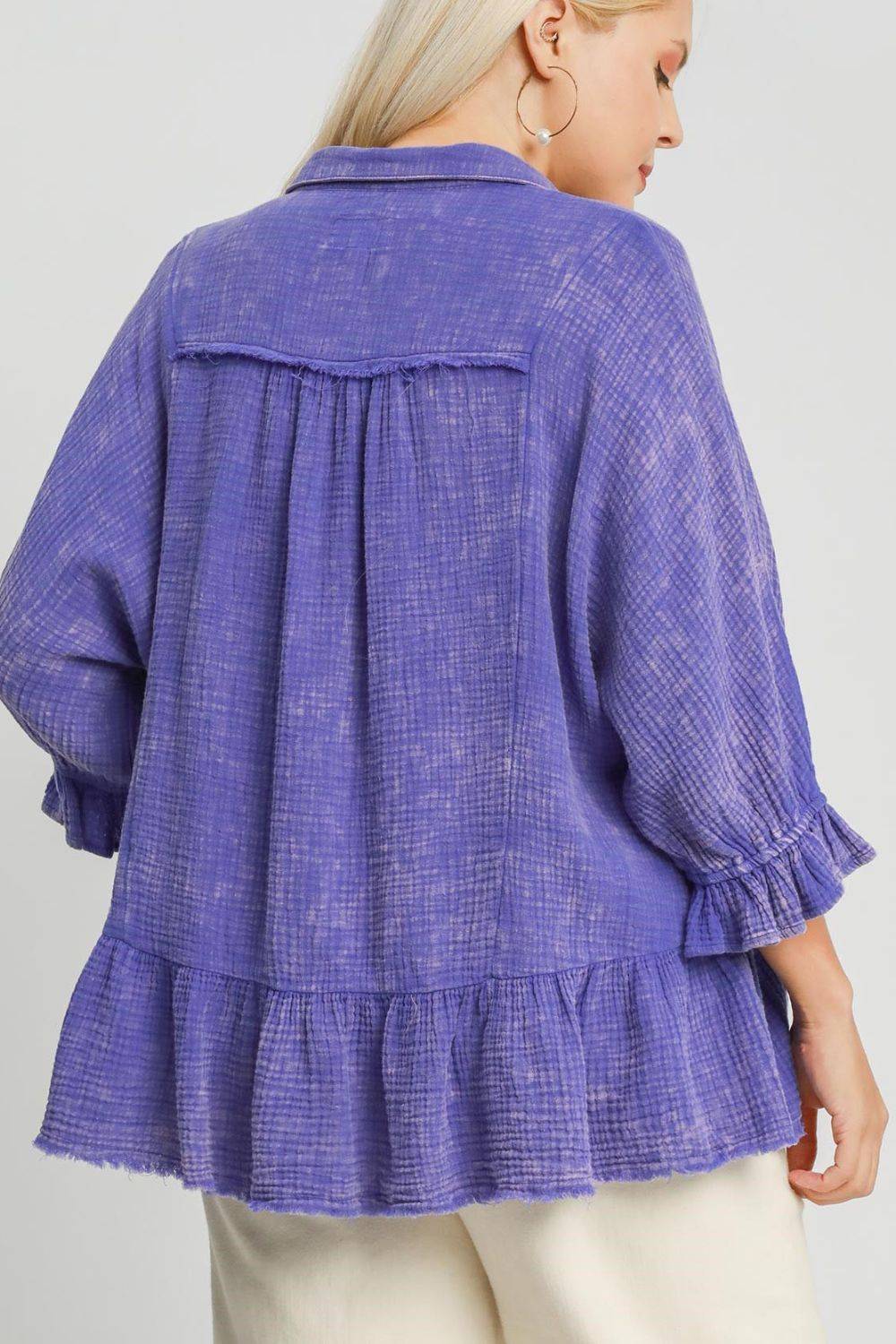 Umgee Plus Size Size Mineral Washed Cotton Gauze Top - Clothes For Her Online Store