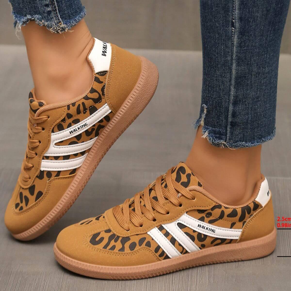 Leopard Round Toe Lace Up Sneakers