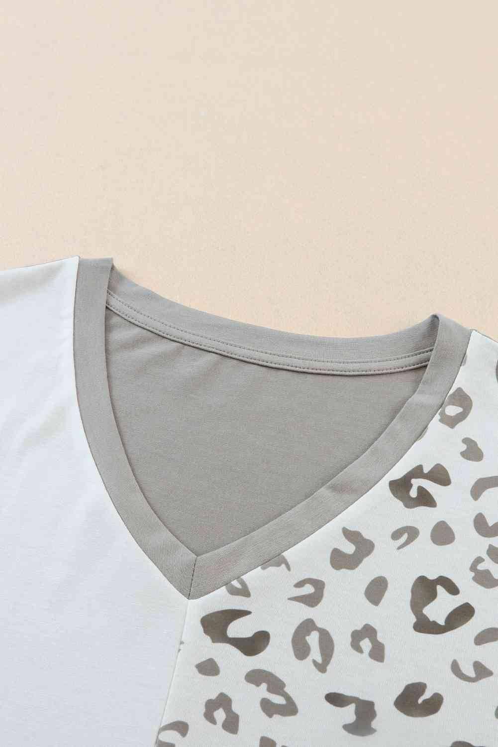 Plus Size Leopard V-Neck T-Shirt - Clothes For Her Online Store