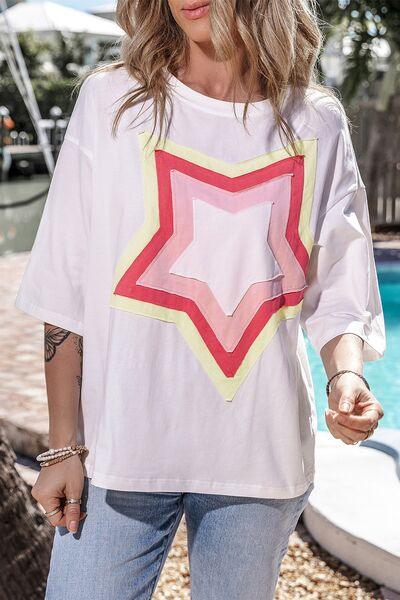 Color Block Star Patched Oversized T-Shirt