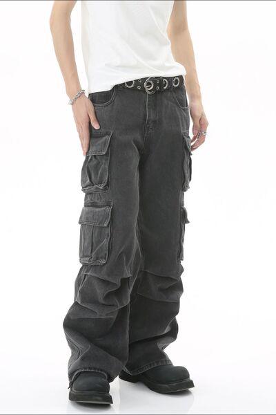 Men's Multi-Pocket Pleated Cargo Jeans - Clothes For Her Online Store