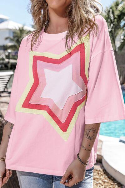 Color Block Star Patched Oversized T-Shirt