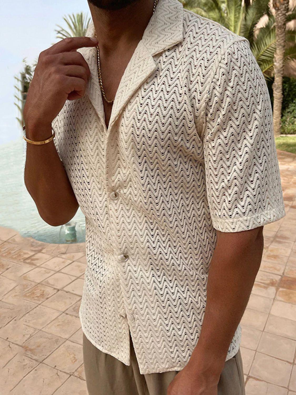 Men's Plus Size Herringbone Eyelet Button Down Knit Shirt - Clothes For Her Online Store