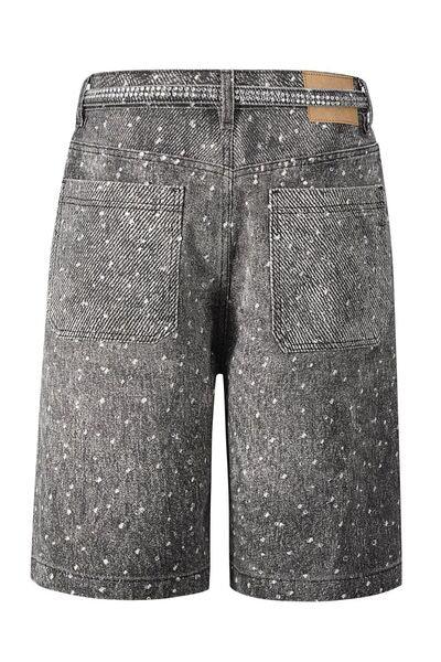 Men's Washed Rhinestone Denim Bermuda Shorts