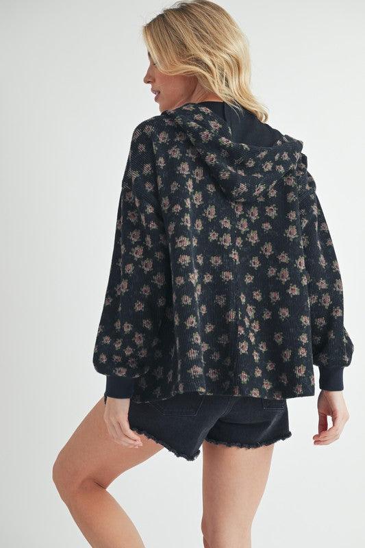 Aemi + Co Floral Button Up Hooded Jacket