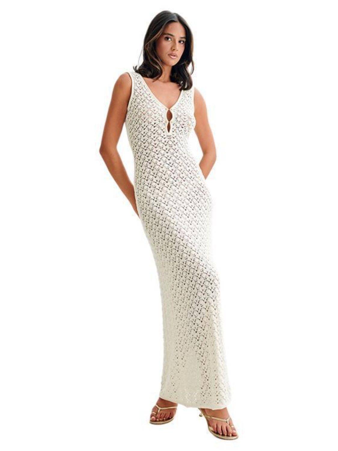 Openwork Sleeveless Maxi Dress - Clothes For Her Online Store