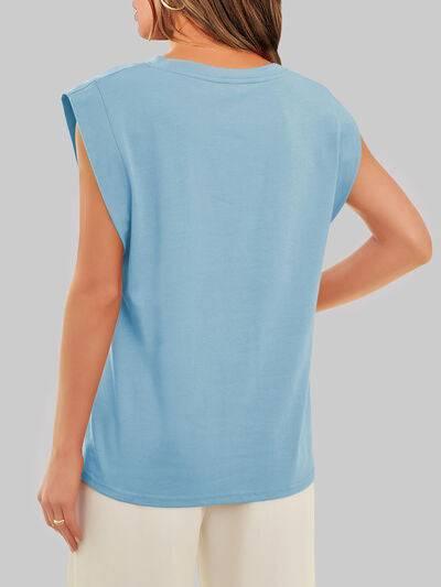 Florira Round Neck Cap Sleeve T-Shirt