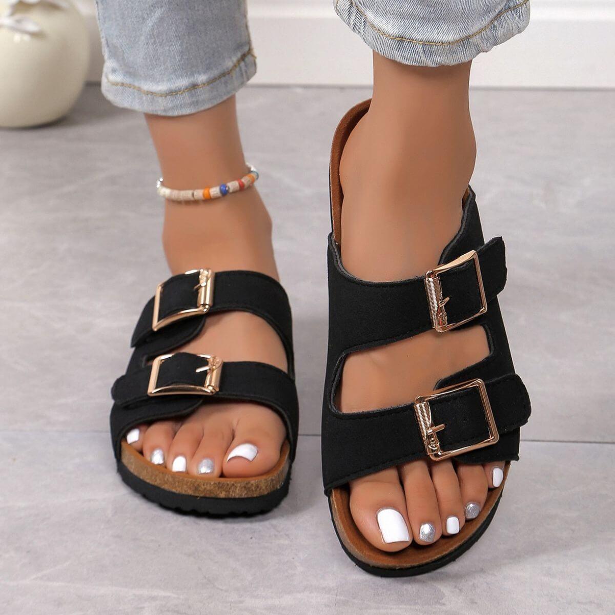 Open Toe Double Buckle Sandals