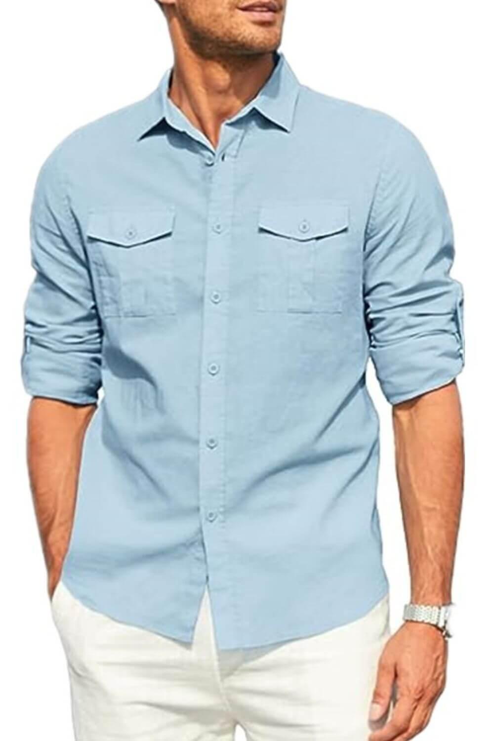 Men's Plus Size Button Down Collared Neck Long Sleeve Shirt