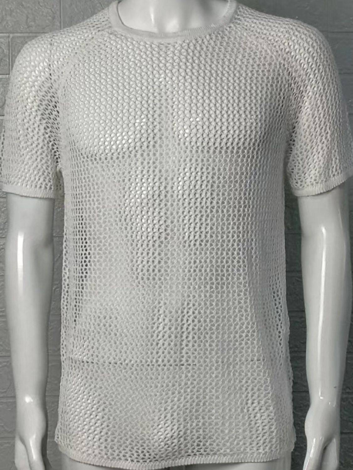 Men's Openwork Round Neck Short Sleeve T-Shirt