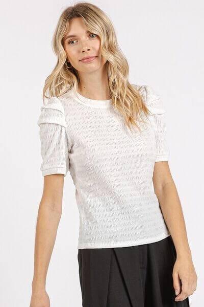 Mittoshop Textured Round Neck Short Sleeve Blouse