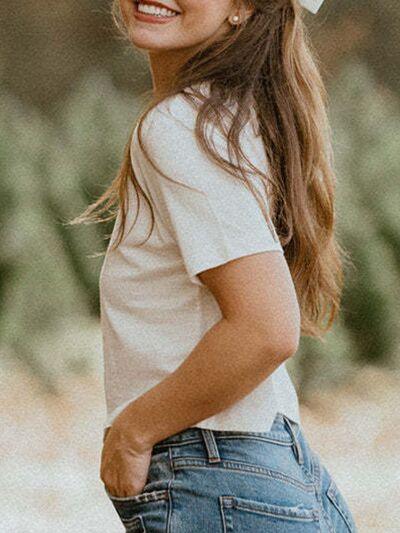 Bow Round Neck Short Sleeve T-Shirt - Clothes For Her Online Store