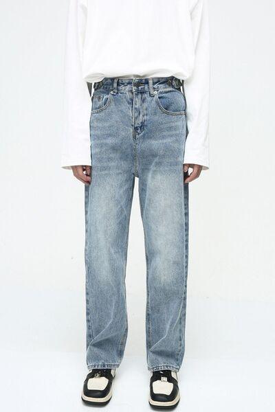 Men's Washed Straight-Leg Jeans