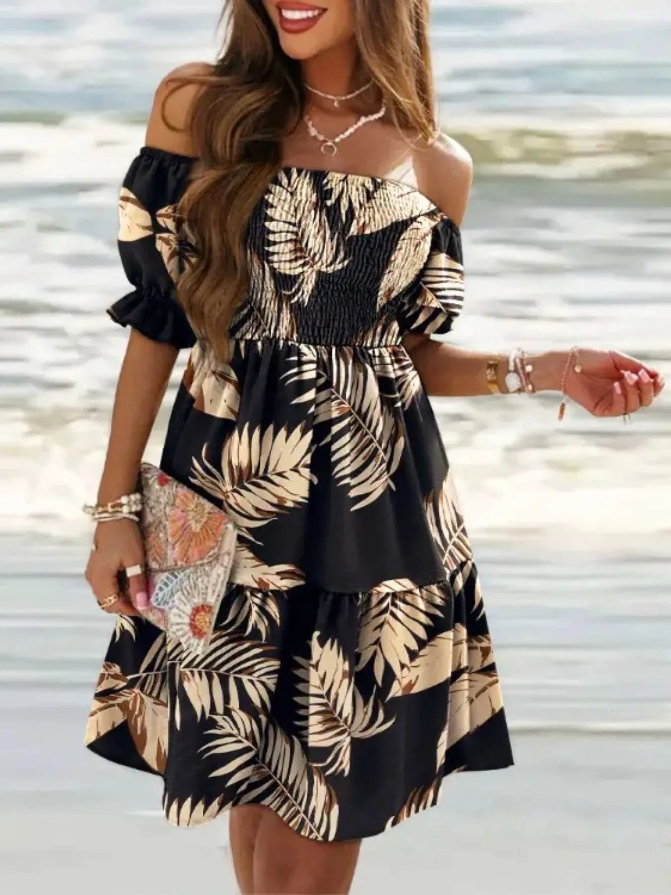 Off Shoulder Smocked Summer Dress