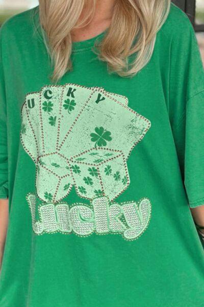 Rhinestone Lucky Poker Cards Oversized T-Shirt