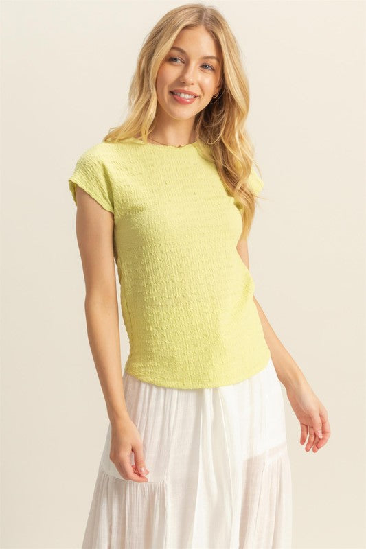 HYFVE Textured Round Neck Cap Sleeve Knit Top - Clothes For Her Online Store