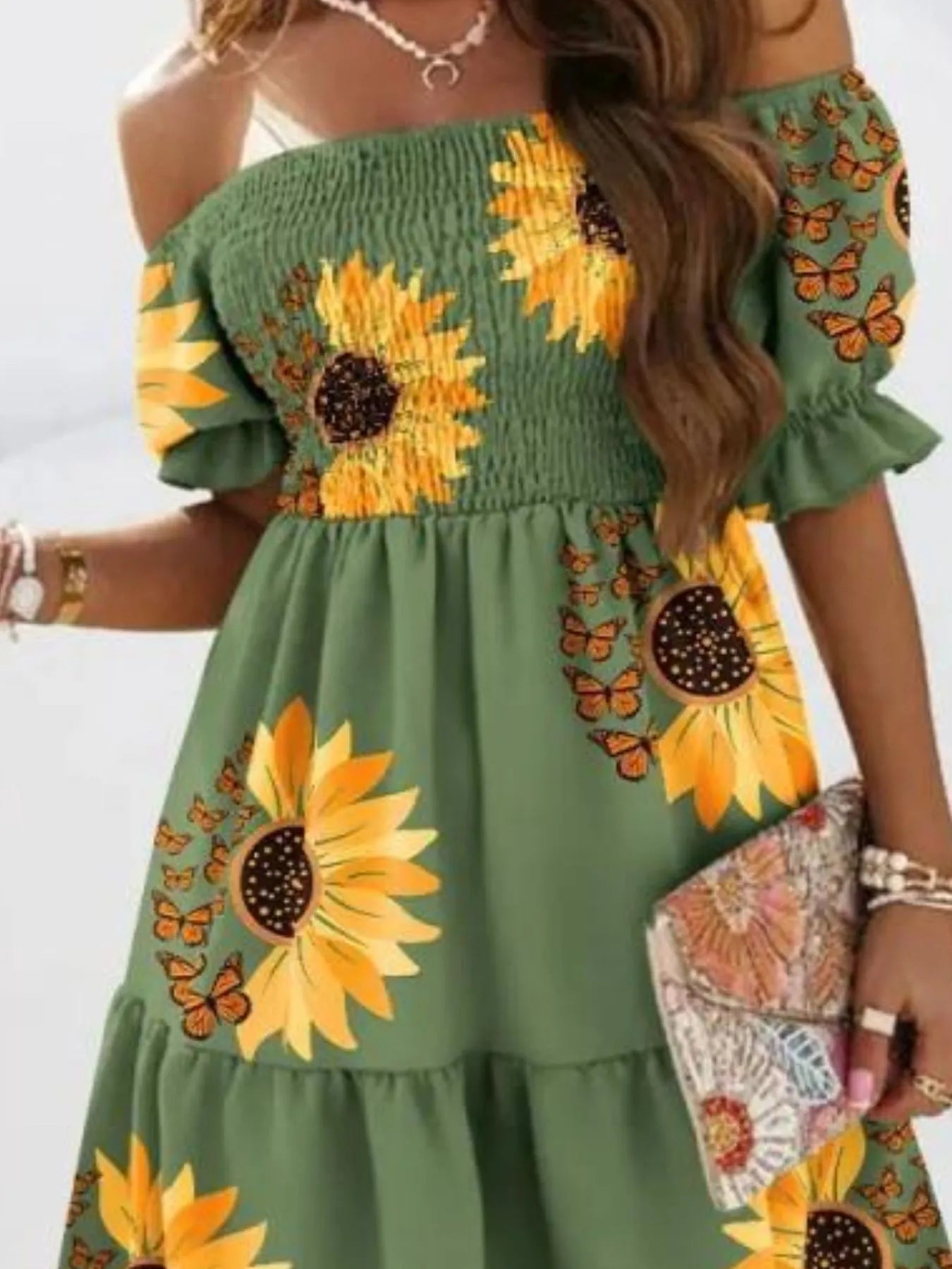 Off Shoulder Smocked Summer Dress