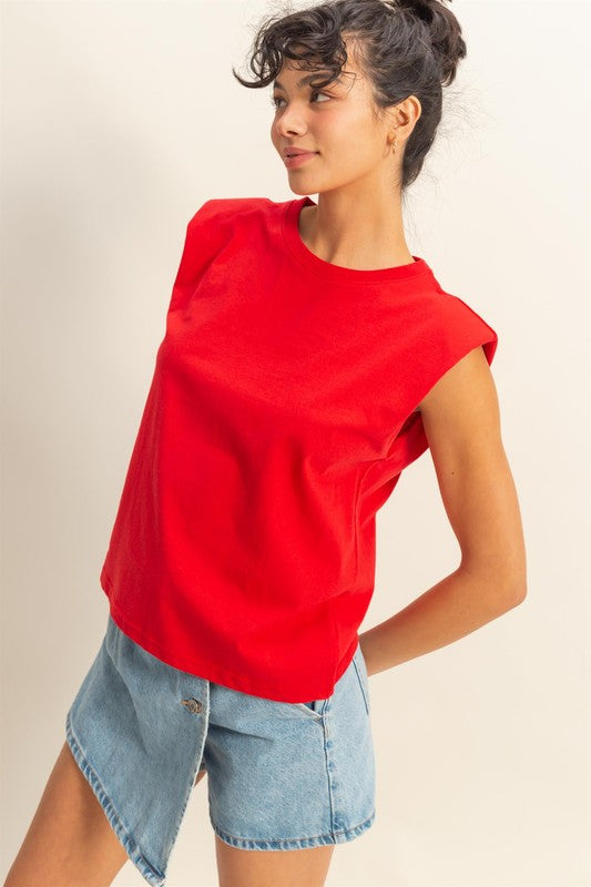 HYFVE Round Neck Shoulder Pad Sleeveless Top - Clothes For Her Online Store