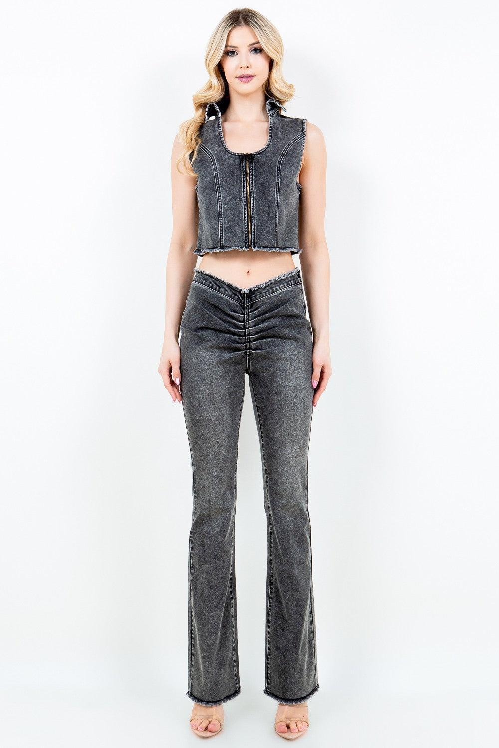 American Bazi V-Cut Ruched Flare Pants - Clothes For Her Online Store