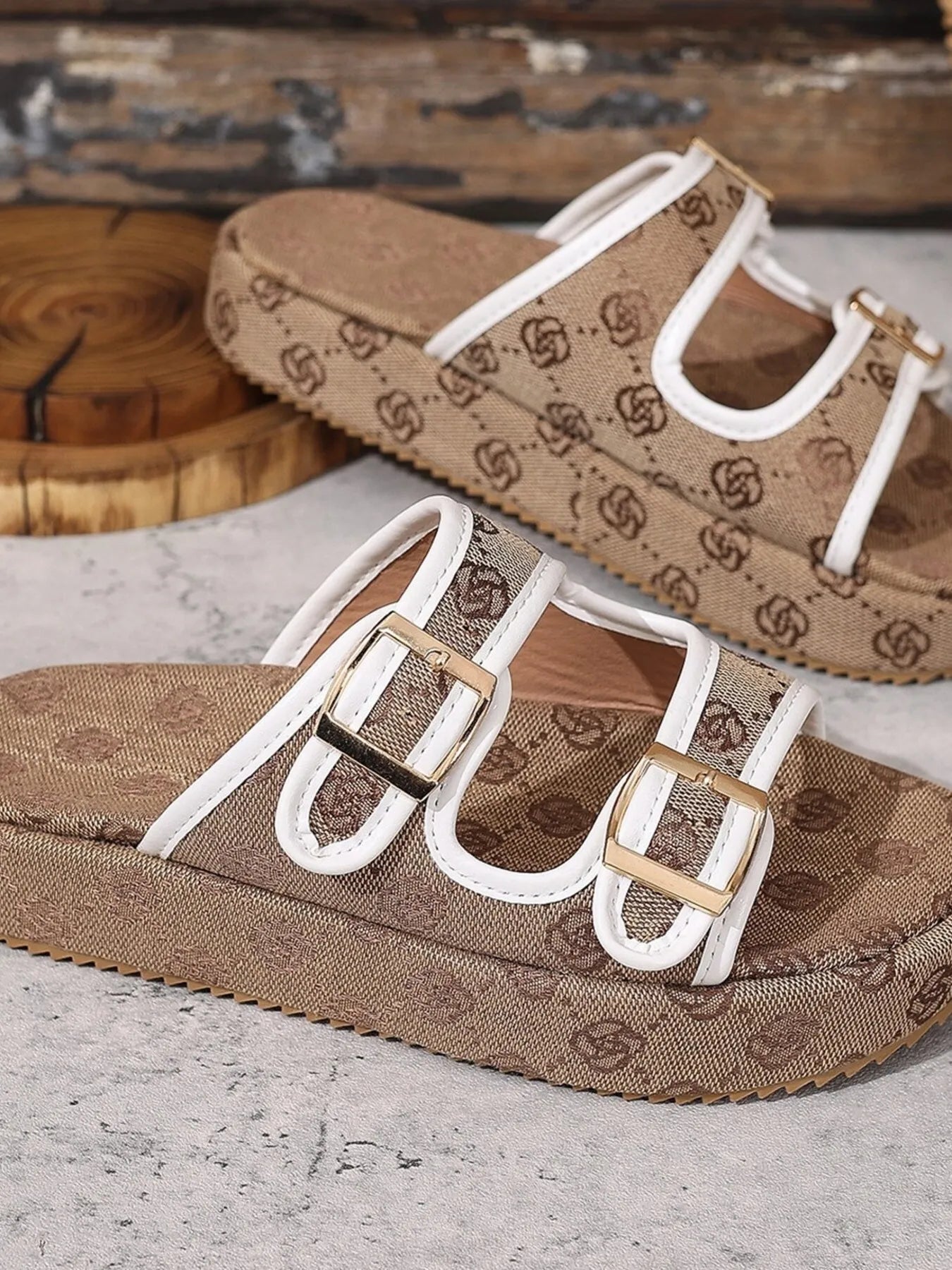 Double Buckle Platform Sandals