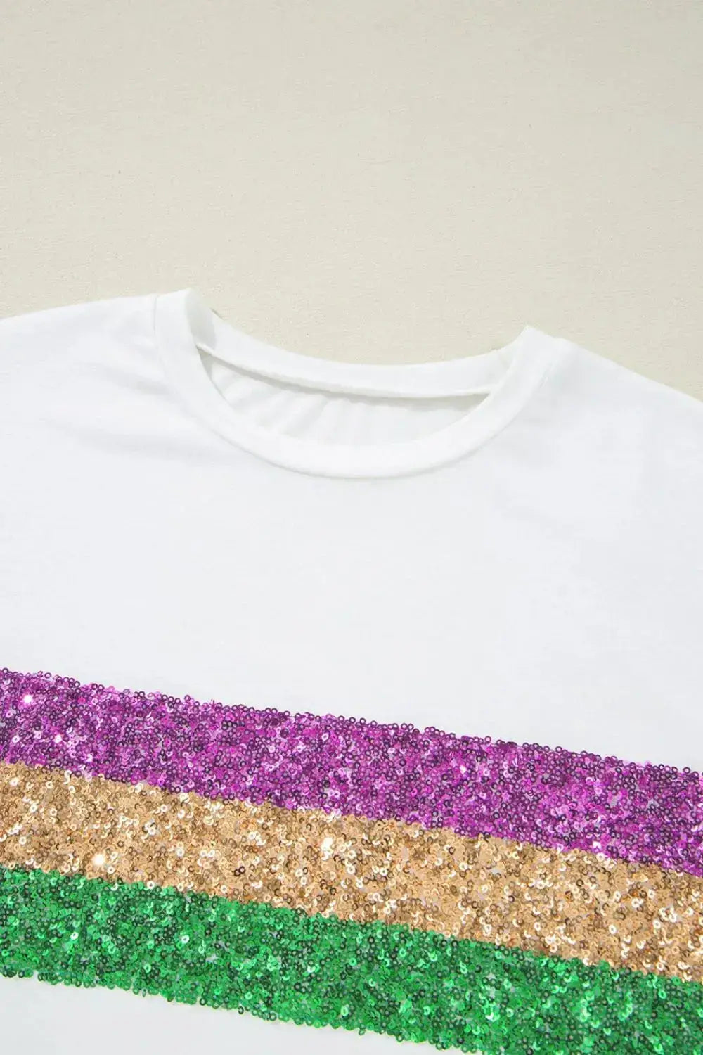 Sequin Stripes Crew Neck T Shirt - Clothes For Her Online Store