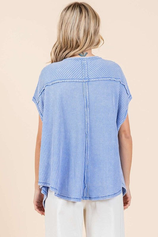Mittoshop Mineral Wash Waffle Knit Pointed Hem Oversized Top - Clothes For Her Online Store