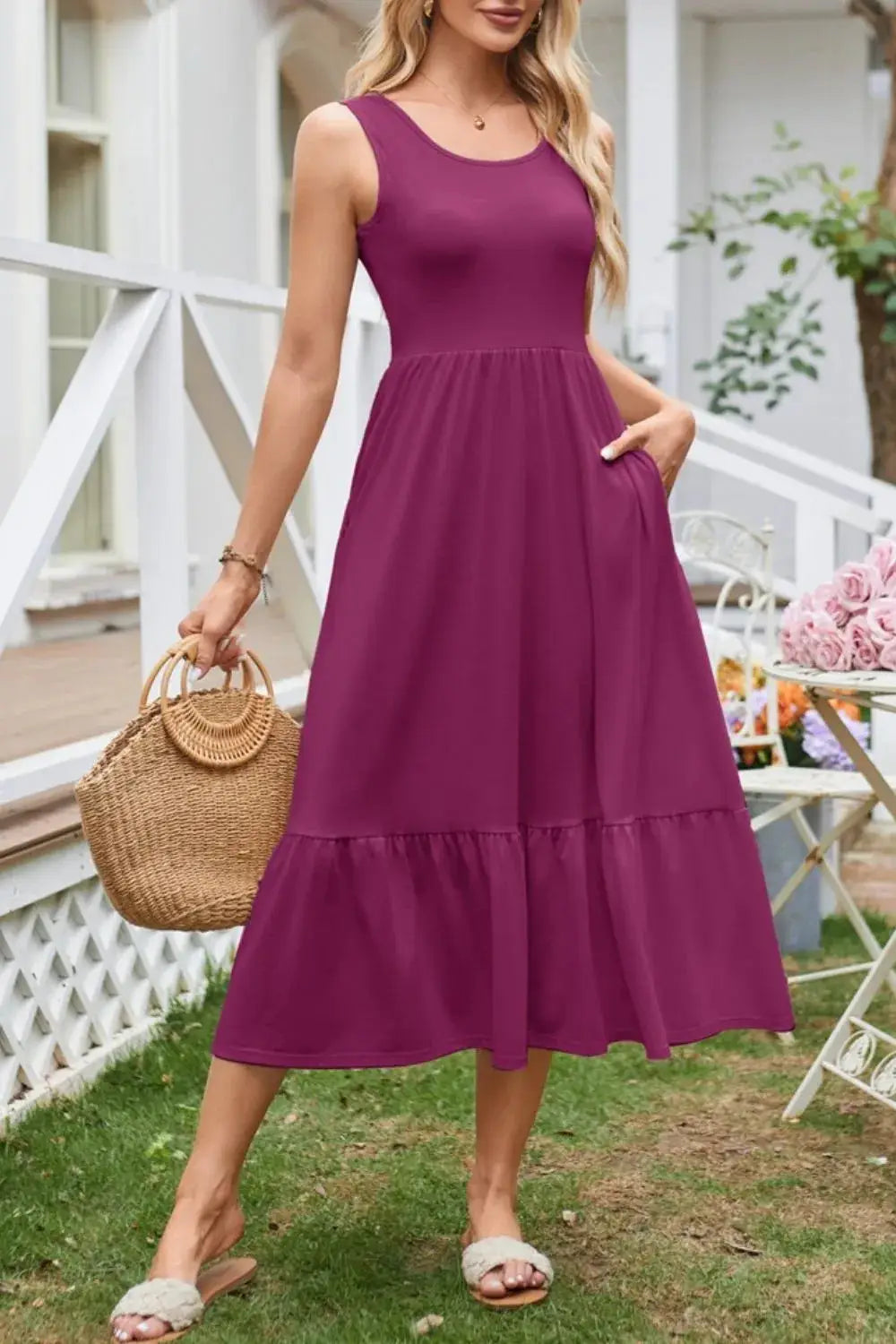 Round Neck Wide Strap Tank Dress - Clothes For Her Online Store