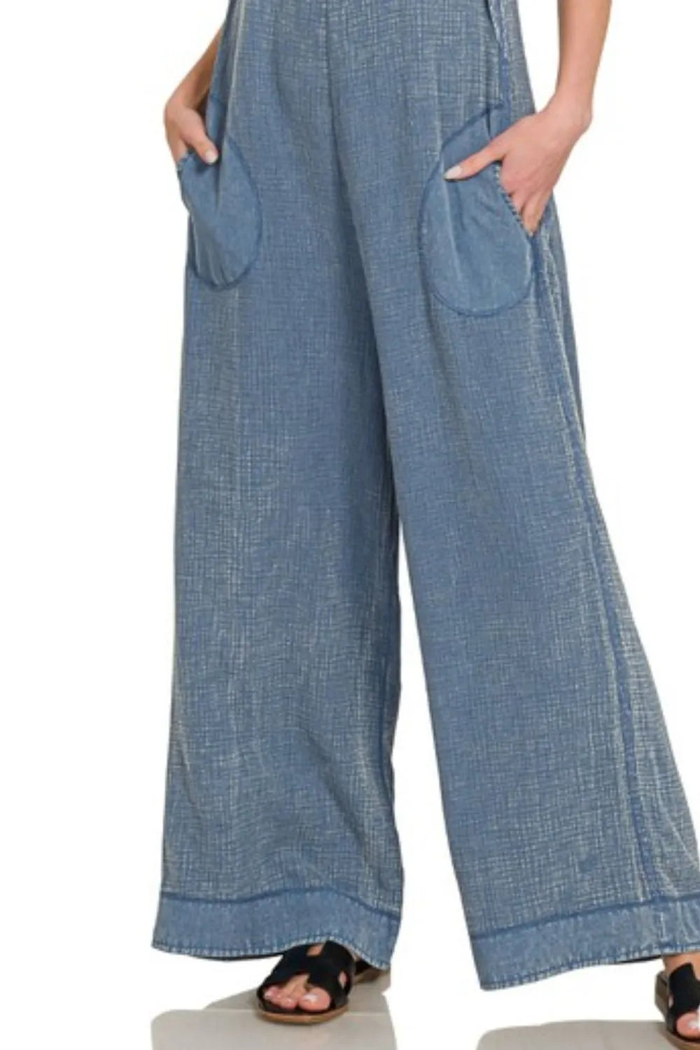 Zenana Double Gauze Washed Wide Leg Overalls - Clothes For Her Online Store