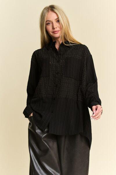 Davi & Dani Crinkled Jacquard Button Down Shirt - Clothes For Her Online Store