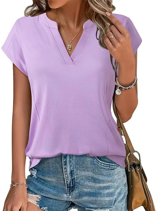 Casual Notched Short Sleeve Summer Blouse