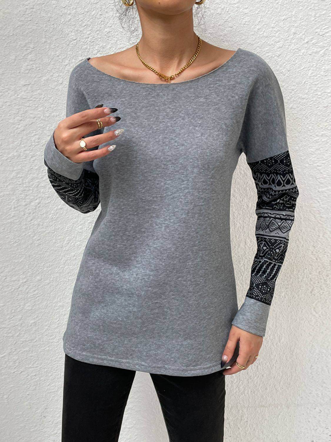 Shiny Printed Drop Shoulder Tunic Top - Clothes For Her Online Store