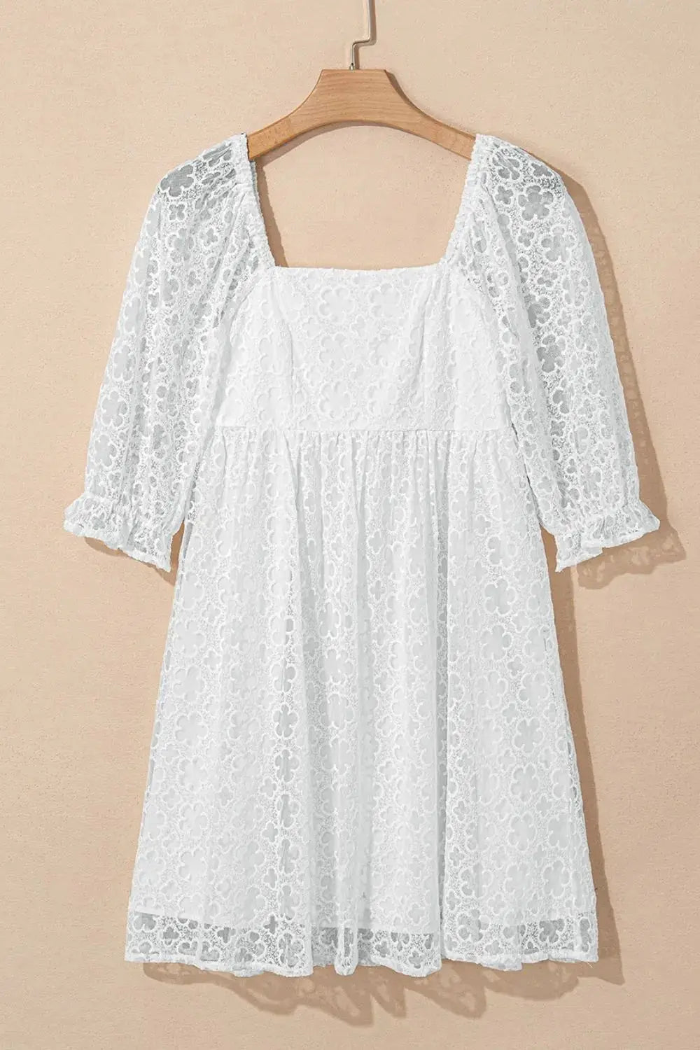 Lace Puff Sleeve Empire Waist Mini Dress - Clothes For Her Online Store