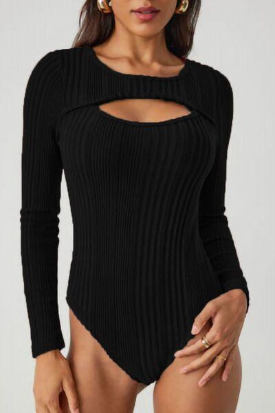 Ribbed Cutout Round Neck Bodysuit