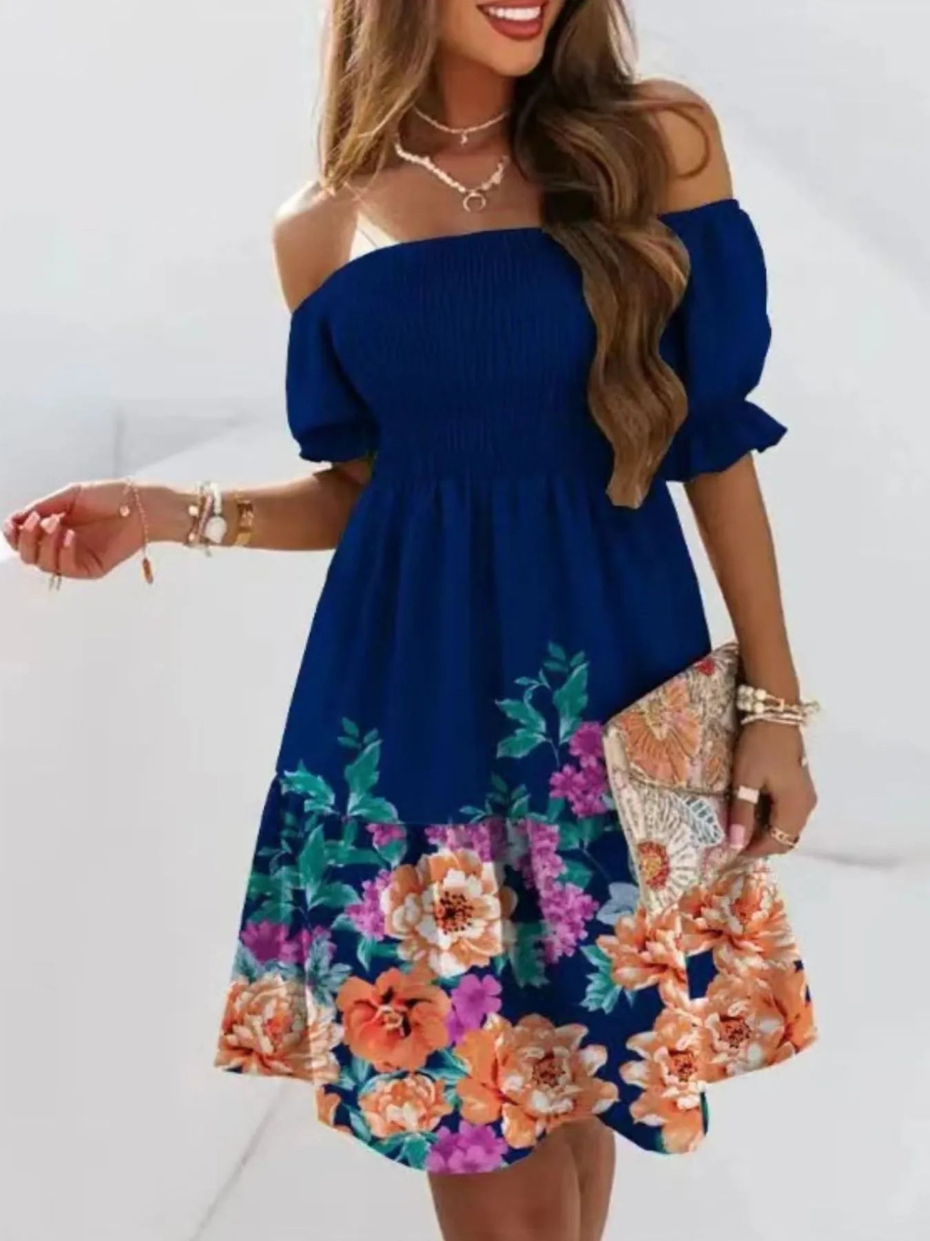 Off Shoulder Smocked Summer Dress