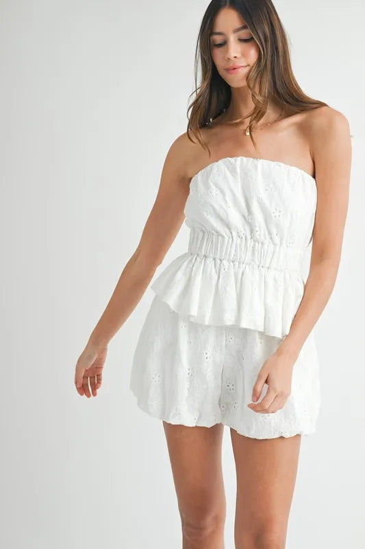 MABLE Floral Eyelet Lace Tube Top and Short Set - Clothes For Her Online Store