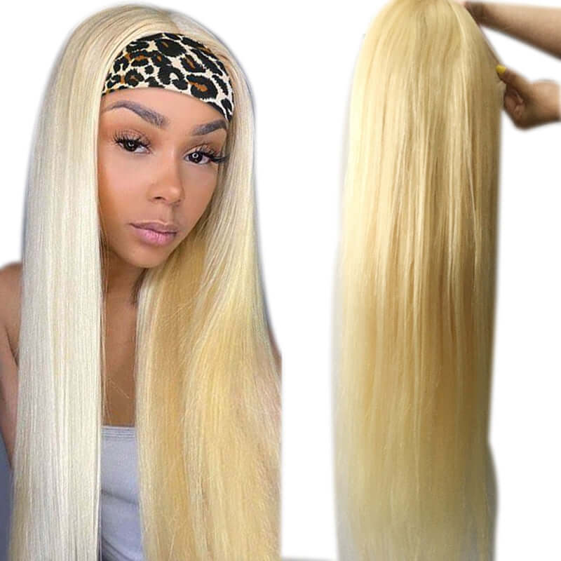 Straight 1B/613 Headband Human Hair Wigs For Black Women Blonde ScarfBrand Name: Beumax Hair Material Grade: Remy Hair Weight: 180% Density is 250g Texture: Straight Hair Human Hair Type: Brazilian Hair Cap Size: Average Size Suitable Dying Colors: All co