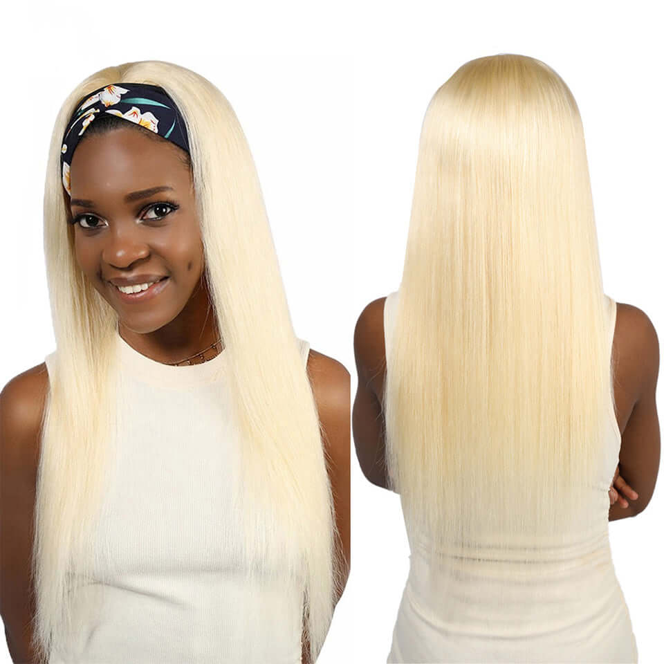 Straight 1B/613 Headband Human Hair Wigs For Black Women Blonde ScarfBrand Name: Beumax Hair Material Grade: Remy Hair Weight: 180% Density is 250g Texture: Straight Hair Human Hair Type: Brazilian Hair Cap Size: Average Size Suitable Dying Colors: All co