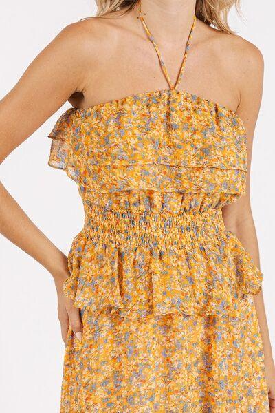 Mittoshop Ruffled Smocked Floral Halter Neck Maxi Dress - Clothes For Her Online Store