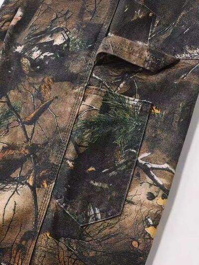 Men's Camouflage Leaf-Print Cargo Jeans