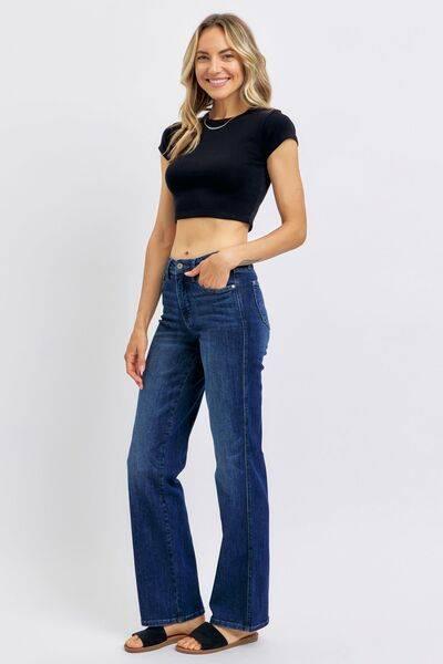 Judy Blue Full Size Tummy Control Straight Jeans Plus Size - Clothes For Her Online Store