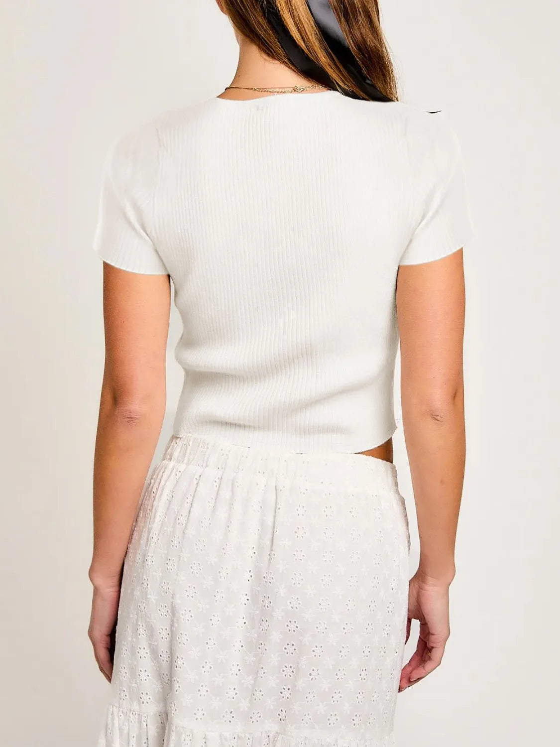 Bow Round Neck Short Sleeve T-Shirt