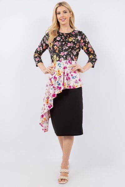 Celeste Floral Asymmetrical Hemline Round Neck Top