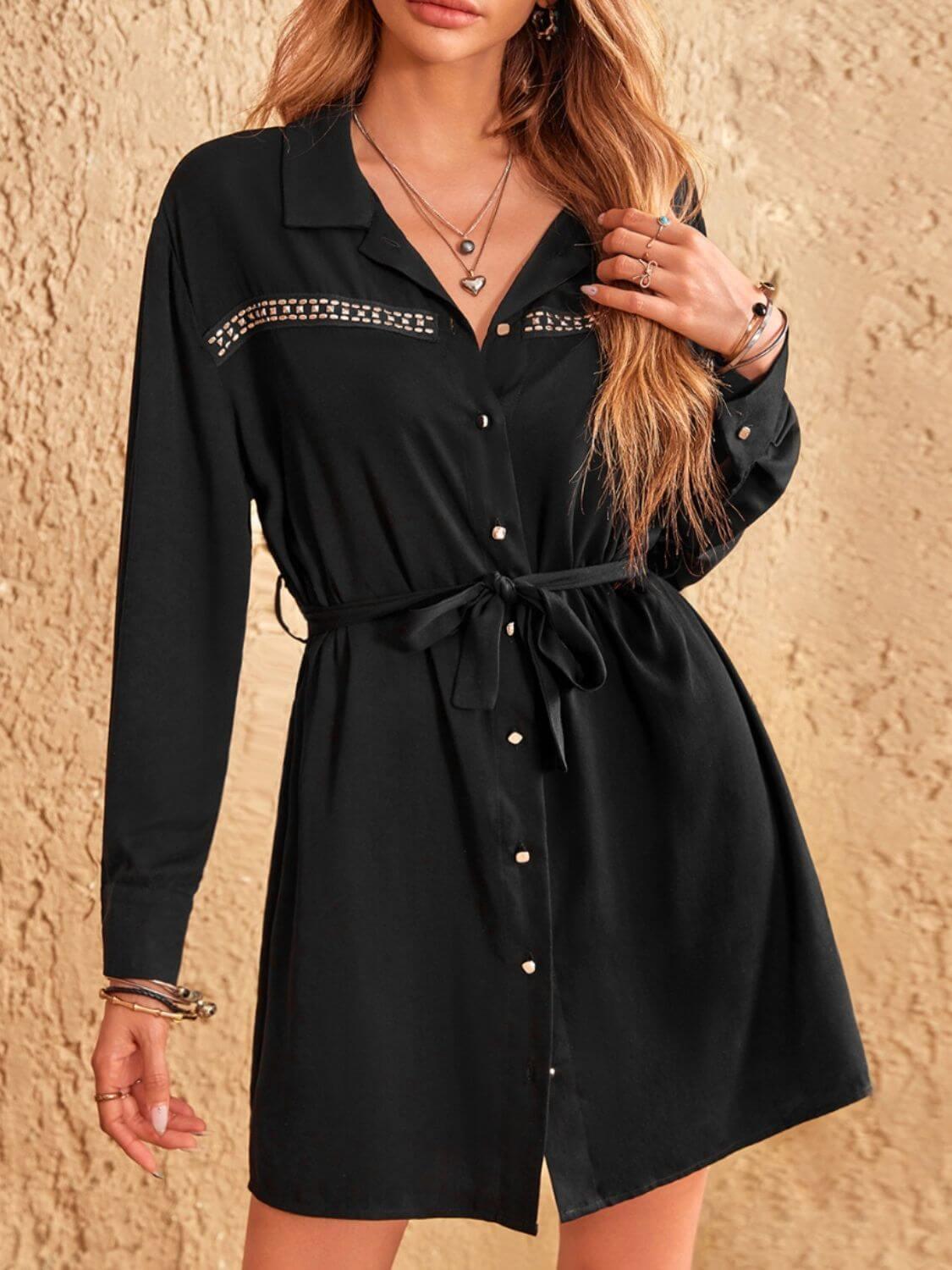 Collared Neck Long Sleeve Mini Dress