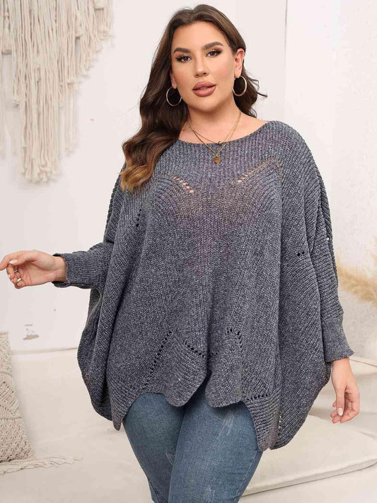 Plus Size Round Neck Batwing Sleeve Sweater - Clothes For Her Online Store