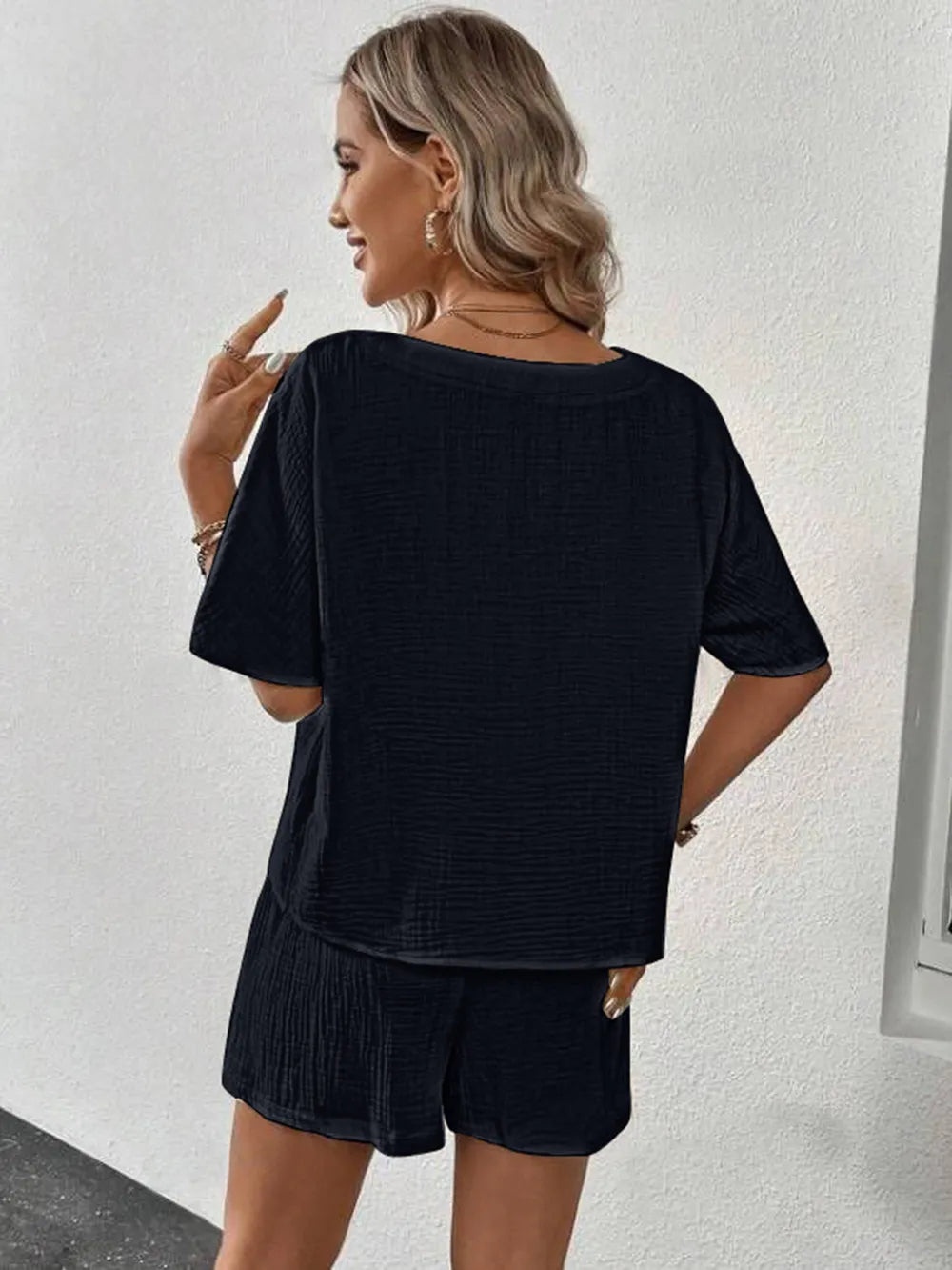 V-Neck Half Sleeve Top and Shorts Set - Clothes For Her Online Store
