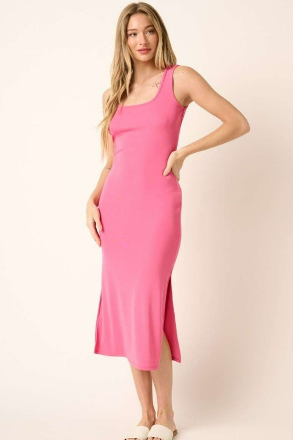 Mittoshop Side Slit Wide Strap Midi Tank Dress - Clothes For Her Online Store